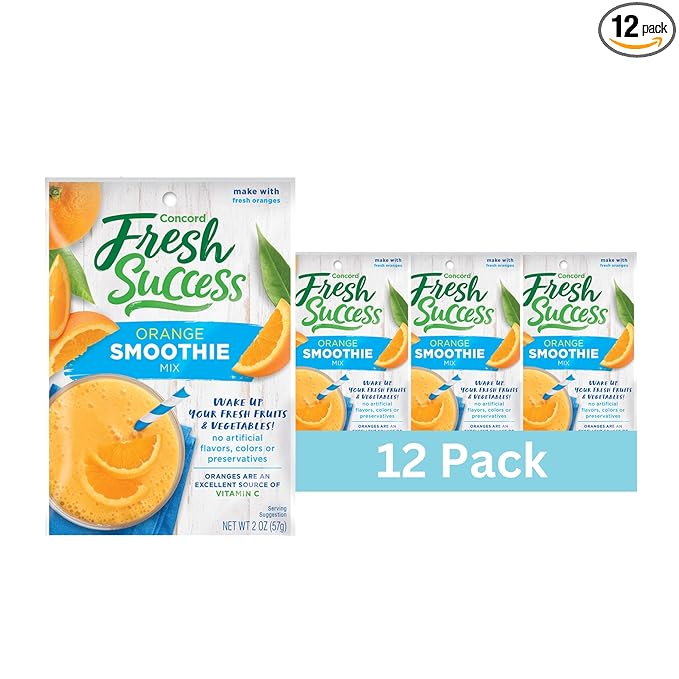 Concord Foods Orange Smoothie Mix - Citrus Flavor with No Artificial Flavors Colors or Preservatives - Ideal for Fresh Fruit Smoothies - 2 oz Pouch for Healthy Smoothies Pack of 12