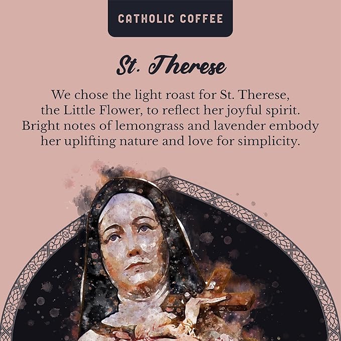 Catholic Coffee St. Thérèse of Lisieux Light Roast Ground Coffee &amp Tumbler Gift Set - 12oz Bag Christmas Gift for Coffee Lovers Catholic Holiday Box