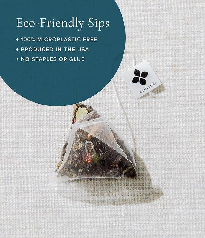 Art of Tea | Pacific Coast Mint (Naturally Caffeine Free) | 12 Pyramid Peppermint Tea Bags Sachet
