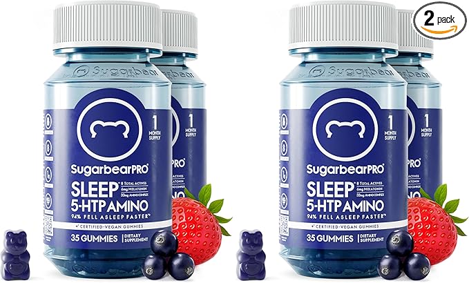 SugarBearPro Sleep Gummy 2 Month Supply Extra Strength Melatonin 6mg for Men &amp Women Vegan Vitamin B6 L-Theanine 5 HTP Valerian Sleep Aid for Adults &amp Teens Certified Kosher (Pack of 2