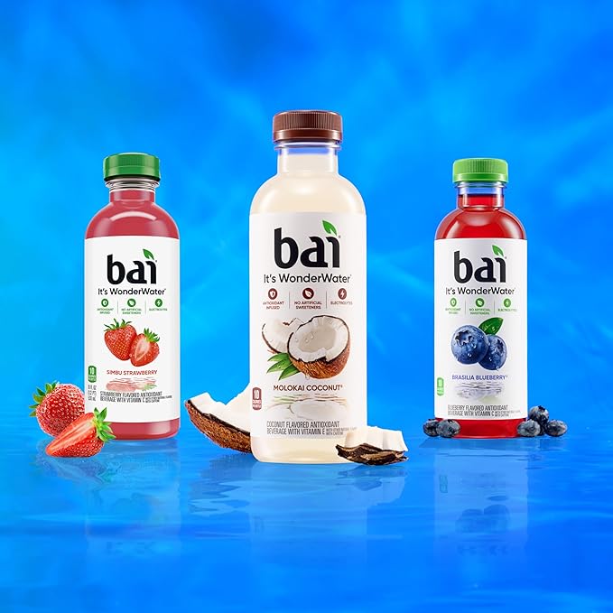 Bai Antioxidant Infused Water Beverage Molokai Coconut with Vitamin C and No Artificial Sweeteners 18 Fluid Ounce Bottle 12 Pack
