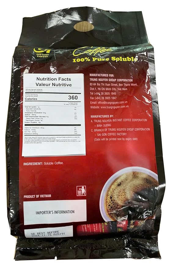 TRUNG NGUYEN G7 PURE BLACK Instant Coffee for Energy Boost - 100% Soluble Coffee Without Sugar - Strong Pure &amp Rich Vietnamese Instant Energy - Original Taste for Connoiseurs (200 Sachets/Bag)