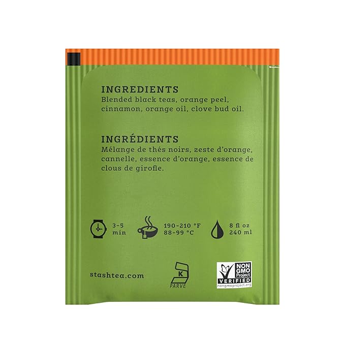 Stash Tea Orange Spice Black Tea - Caffeinated Non-GMO Project Verified Premium Tea with No Artificial Ingredients 20 Count (Pack of 6) - 120 Bags Total