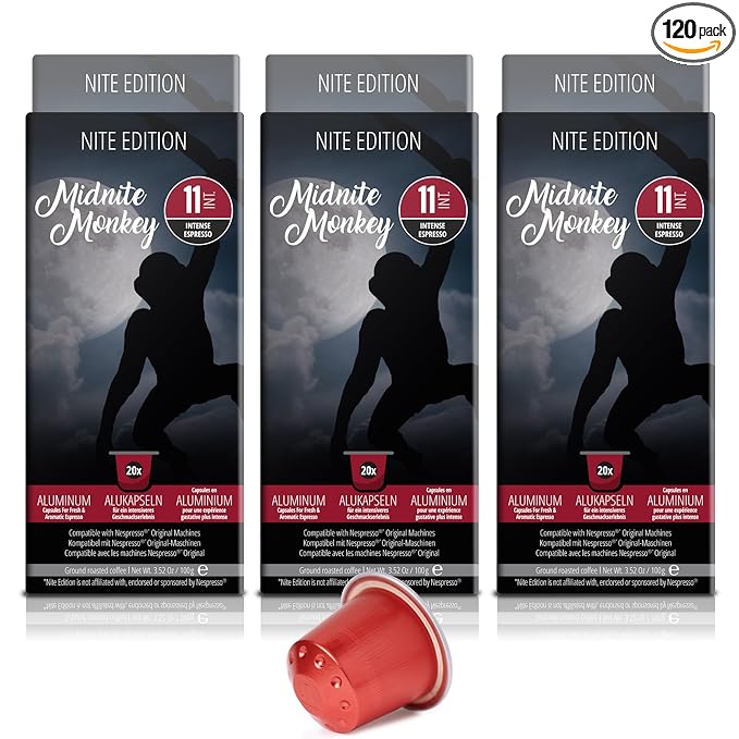 MidNite Monkey 120ct for Nespresso Original Machine Compatible Pods | Aluminum Coffee Capsules I Like Dharkan Espresso I Fully Nespresso Compatible