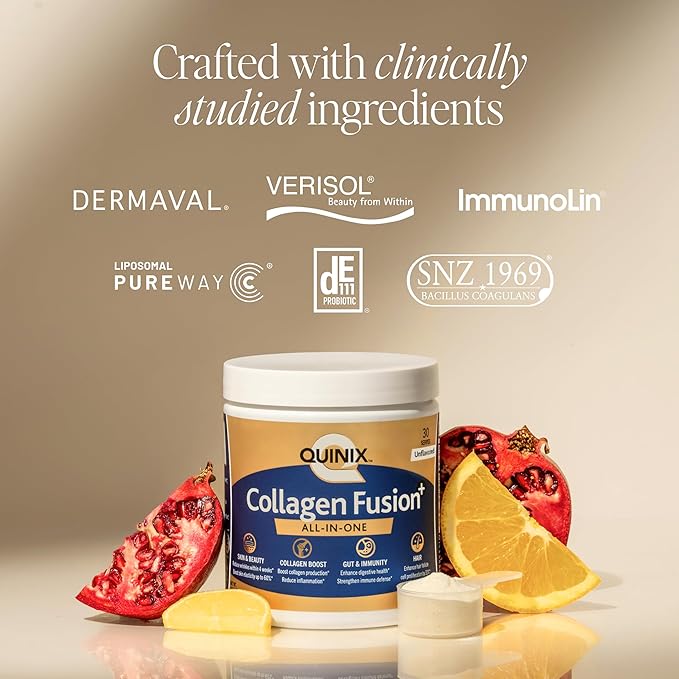 Advanced Beauty Collagen for Skin Elasticity Hair &amp Nails | Collagen Fusion+ 7-in-1 with VERISOL® Peptides ImmunoLin® IgG Hyaluronic Acid &amp Probiotics | Gut &amp Immune Support | Unflavore