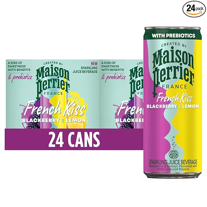 Maison Perrier French Kiss Sweetened Sparkling Juice Beverage Blackberry &amp Lemon Flavors With Real Fruit Juices 24Pk
