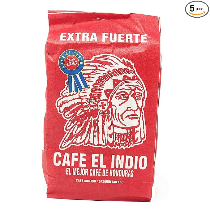 Cafe Molido:Coffee El Indio Extra Fuerte | Ground Strong Coffee From Honduras | 16 individual bags total of 1 ounce each | Guaranteed Best Coffee 100% Customer Satisfaction (5 Pack)