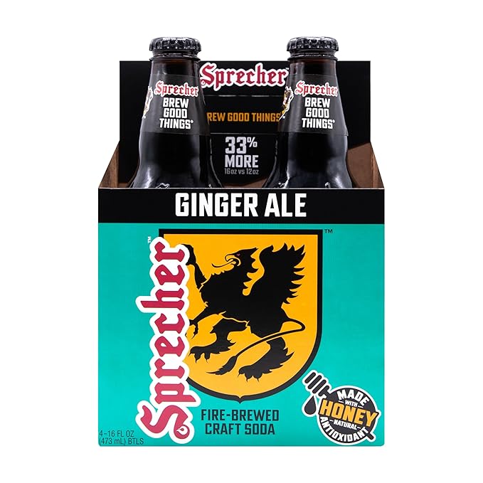 Sprecher Ginger Ale in 16 fl oz Glass Bottles (12 Pack) Fire Brewed Craft Soda with Real Honey Crisp Natural Ginger Flavor Naturally Flavored Gourmet Soft Drink