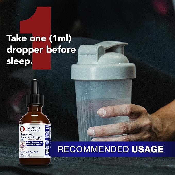 Quantum Nutrition Labs Fermented Melatonin Drops - Melatonin Liquid for Adults Sleep Support Made with Organic Ingredients Vegan Friendly - 2 Fl Oz (54 Servings) (Pack of 2)