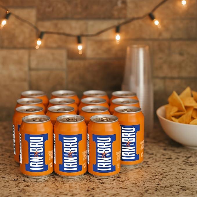 IRN-BRU Original Scottish Sparkling Soda Citrus Flavored Carbonated Drink - Sparkling Flavored Soft Drink 32 Flavor Recipe 11.1 fl oz Cans Pack of 8