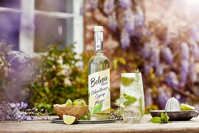 BELVOIR FRUIT FARMS Elderflower Syrup Mixer | Hand-Picked Flowers | Makes Up To 22 Glasses | Traditional Family Recipe | 500ml (16.9 fl oz) each [Pack of 2]