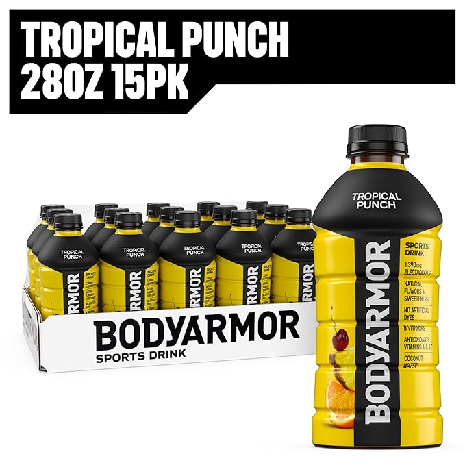 BODYARMOR Sports Drink Tropical Punch Electrolyte Drink Hydration 28 Fl Oz Bottles (15 Pack) Flavored Coconut Water with B Vitamins &amp Antioxidants