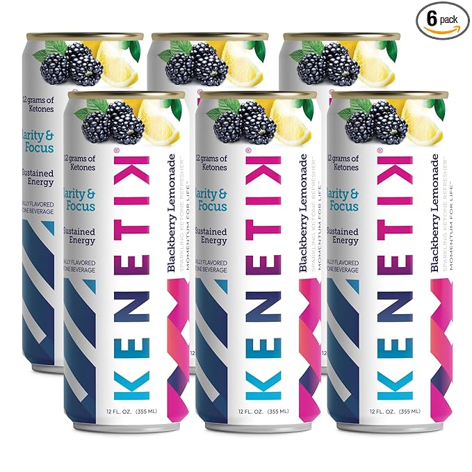 KENETIK Caffeine-Free Focus Drink – Brain Fuel for Mental Clarity and Cognitive Endurance Sugar-Free Bioidentical Ketones (D-BHB) 12oz – 6 Pack Blackberry Lemonade