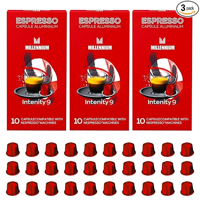 Prince Caffe Espresso Pods –Millennium Intensity 9 Medium-Dark Roast The Espresso Coffee Pods Are Compatible with Nespresso Original Line Machines 30 Count (3 x 10 Capsules) Premium Quality Coffee