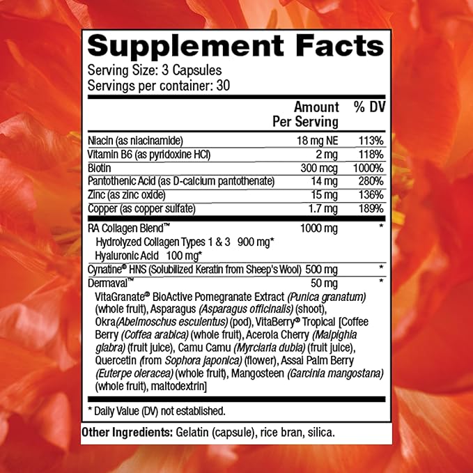 Reserveage Beauty - Tres Beauty 3 - Supplement for Hair Growth Skin Care &amp Nail Care - Collagen Supplement with Keratin &amp Biotin - Gluten Free - 90 Capsules (30 Servings)