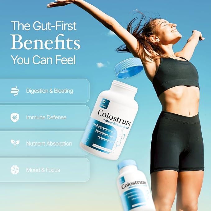 Colostrum Capsules | Grass-Fed Bovine Colostrum with Akkermansia Probiotic 1B AFU | Microbiome &amp Gut Support | High IgG Advanced Formula | 120 Capsules