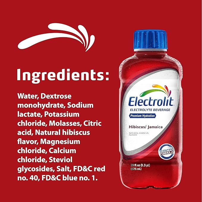 Electrolit Hydration Electrolyte Drinks Sports Beverages with Electrolytes Magnesium Calcium &amp Potassium Recovery Drink for Post Workout 12 Pack (Hibiscus/Jamaica)