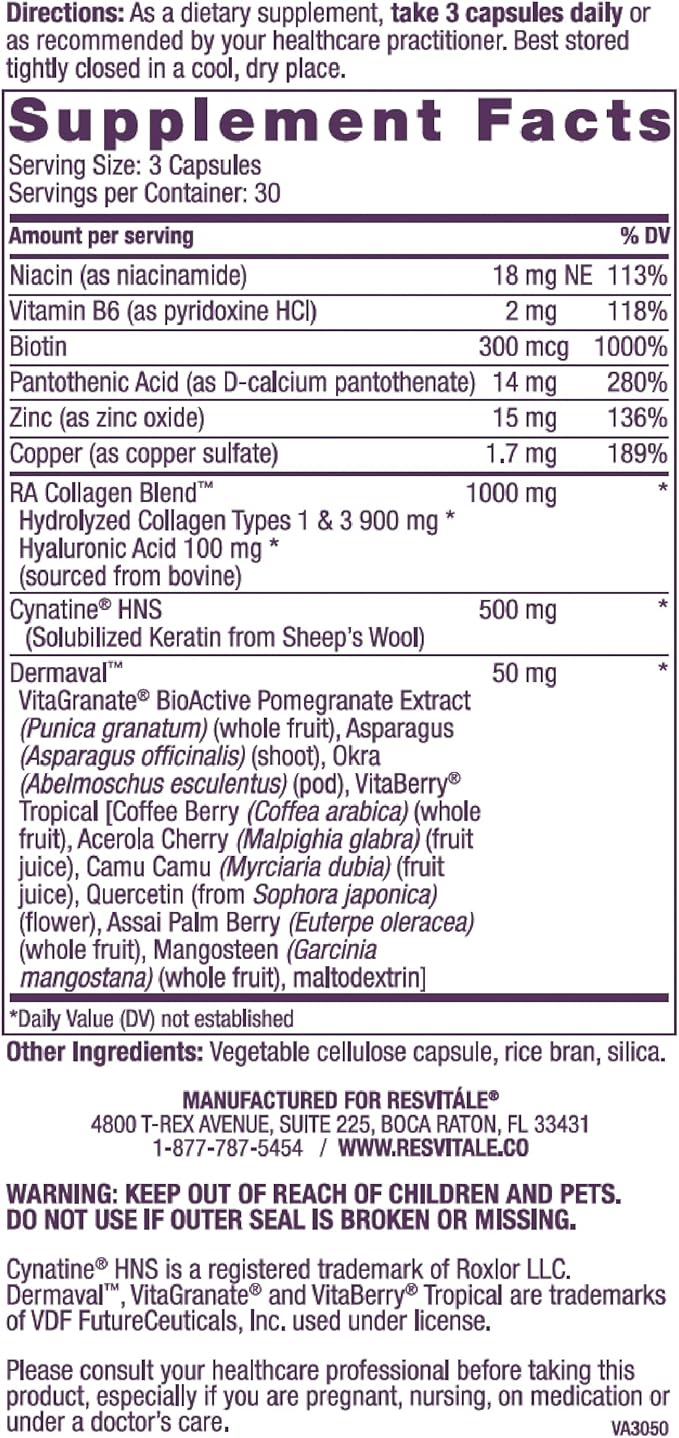 ResVitale Beauty 3 - Skin Care Supplement with Collagen Keratin &amp Elastin - 90 Capsules &amp Collagen Enhance - Beauty Supplement with Hyaluronic Acid &amp Resveratrol - 60 Capsules