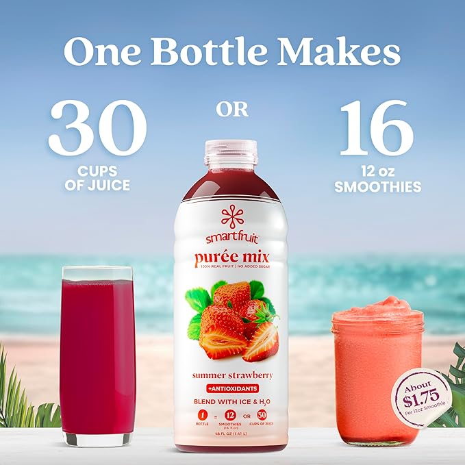 Smartfruit Summer Strawberry + Antioxidants – 100% Real Fruit Purée with Strawberries Apple &amp Pineapple – Great for Smoothies Juice Yogurt Cocktails Teas &amp More – 48oz
