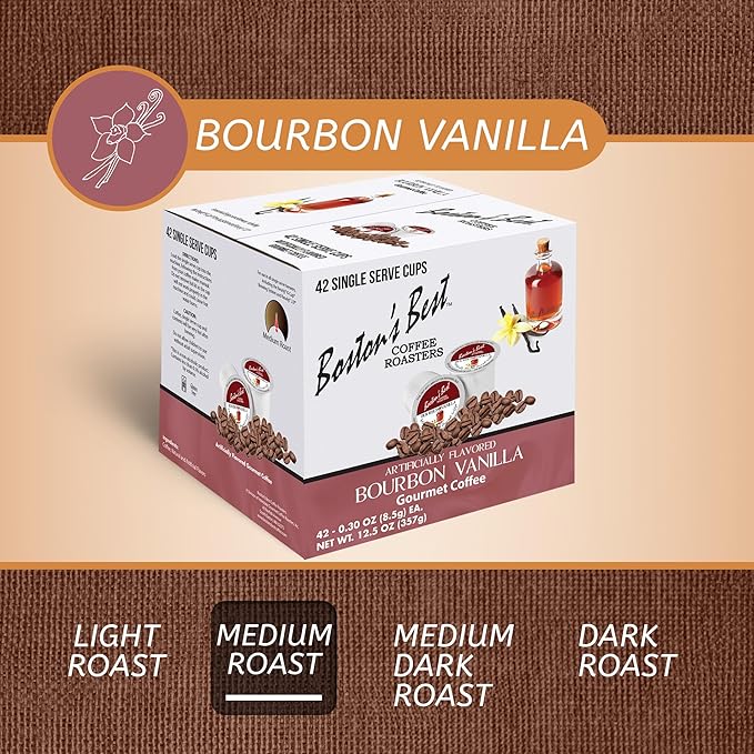 Boston’s Best - Bourbon Vanilla Coffee Blend Tasty Flavored Blend Gourmet Compatible with Keurig Coffee Maker 1 Count (42 Single Serve Medium Roast Cups)