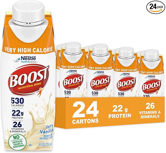 Boost Very High Calorie Vanilla Nutritional Drink – 22g Protein 530 Nutrient Rich Calories 8 Fl Oz (Pack of 24)
