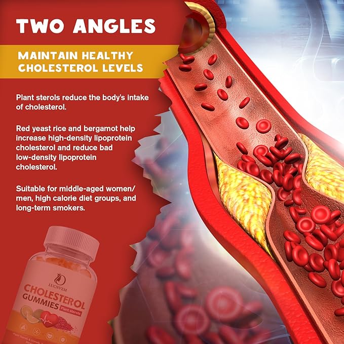 (2 Pack) Cholesterol Supplements Gummies for Cholesterol Healthy Plant Sterols &amp Stanols Red Yeast Rice Citrus Bergamot Complex for Cholesterol Maintain Healthy Cholesterol Levels - 60 Day Sup