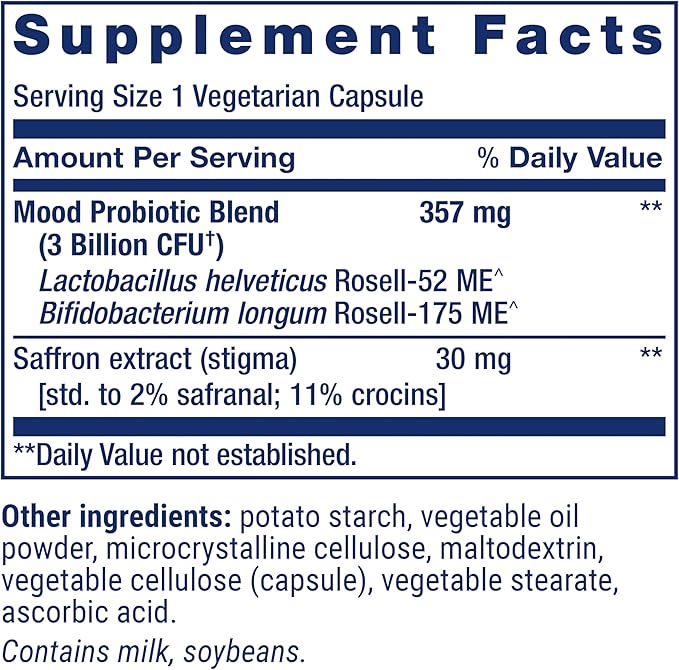 Life Extension FLORASSIST® Probiotic Mood Improve probiotic and Saffron Blend enhances Mood and Mental Outlook Non-GMO Gluten-Free 1 Daily Vegetarian 30 Capsules