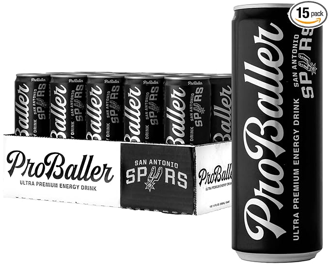 ProBaller Ultra Premium Energy Drink - Natural Clean NSF Certified Sport Drink - Gluten Free Amino Acids Taurine Biotin Organic Agave Vitamin B 12 Methylcobalamin Electrolytes - 15 Pack - Spurs
