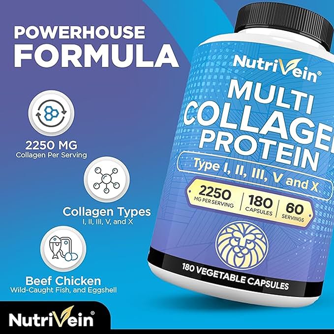 Nutrivein Premium Multi Collagen Capsules &amp Resveratrol Supplement Bundle: High-Absorption Trans Resveratrol Supplement &amp Multi Collagen Peptides Capsules for Mobility Repair &amp Well-Bein