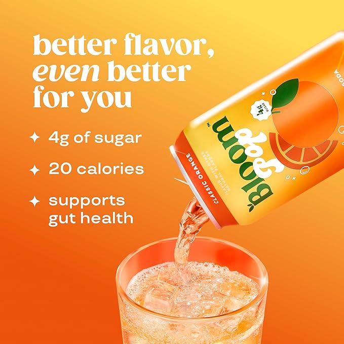 Bloom Pop Prebiotic Soda 12 Pack Classic Orange Flavor 12oz Cans | Prebiotic Soda for Gut Health Low Calorie Soda No Caffeine Healthy Soft Drink Alternative