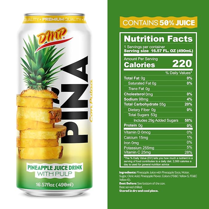 De Mi Pais Pineapple Juice with Pulp Premium Quality Canned Beverage Refreshing Piña Fruit Drink Organic Pineapple Juice Perfect for Groceries Size 16.57 Fl Oz 24-Pack
