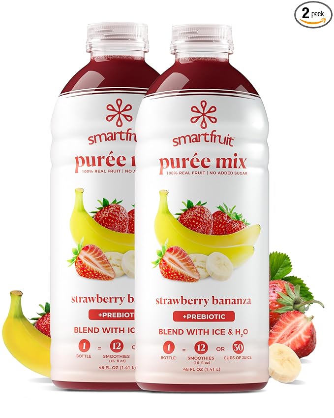 Smartfruit Strawberry Bananza + Oat Fiber – 100% Real Fruit Purée with Strawberries &amp Banana – Great for Smoothies Juice Yogurt Cocktails Teas &amp More – High in Vitamin C – 2-Pk 48oz Each