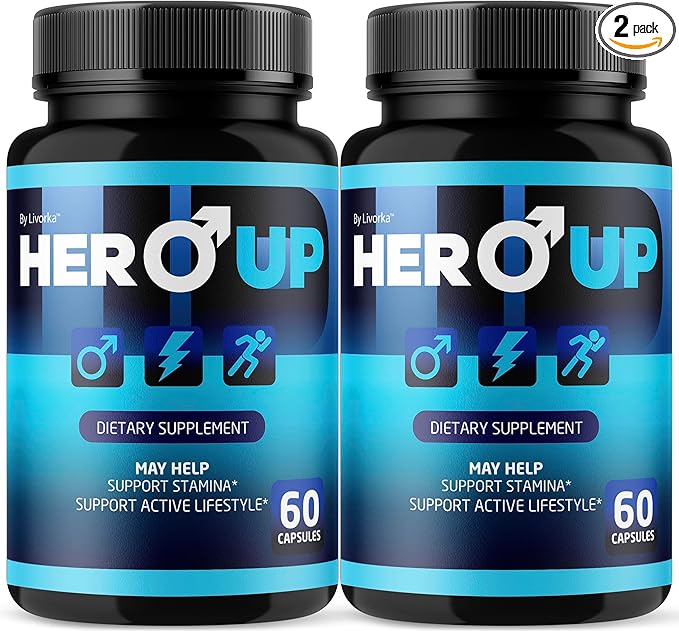 (2 Pack) Hero Up Capsules - Official HeroUp Supplement Pills for Men - Maximum Strength Energy Support All Natural Hero Up Vitamins Support for Overall Health &amp Wellness 120 Capsules for 2 Month