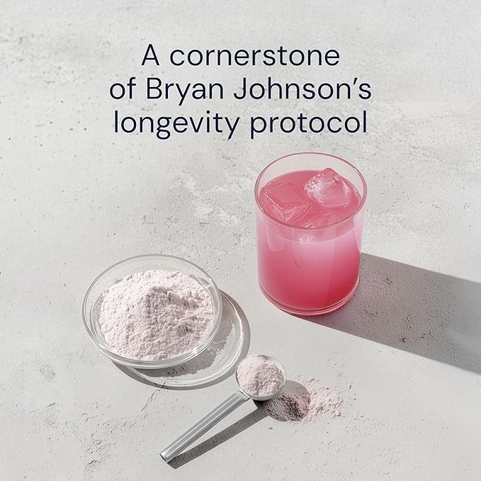 Blueprint Bryan Johnson Longevity Mix - Muscle Builder &amp Recovery Supplement - Promotes Focus and Balanced Mood - Magnesium Creatine L-Theanine Glutathione &amp Vitamin C- 30 Servings Blood O