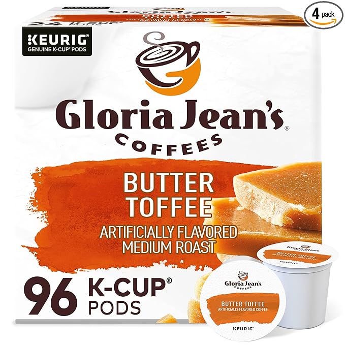 Gloria Jean's Coffees Butter Toffee Single-Serve Keurig K-Cup Pods Flavored Medium Roast Coffee 96 Count