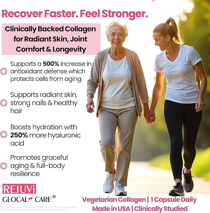 GlocalCare Rejuvi Collagen Booster – 300mg Ovoderm Vegetarian Collagen for Skin Elasticity Firmness &amp Joint Support – Biotin Grape Seed Extract CoQ10 - (30 Capsules)
