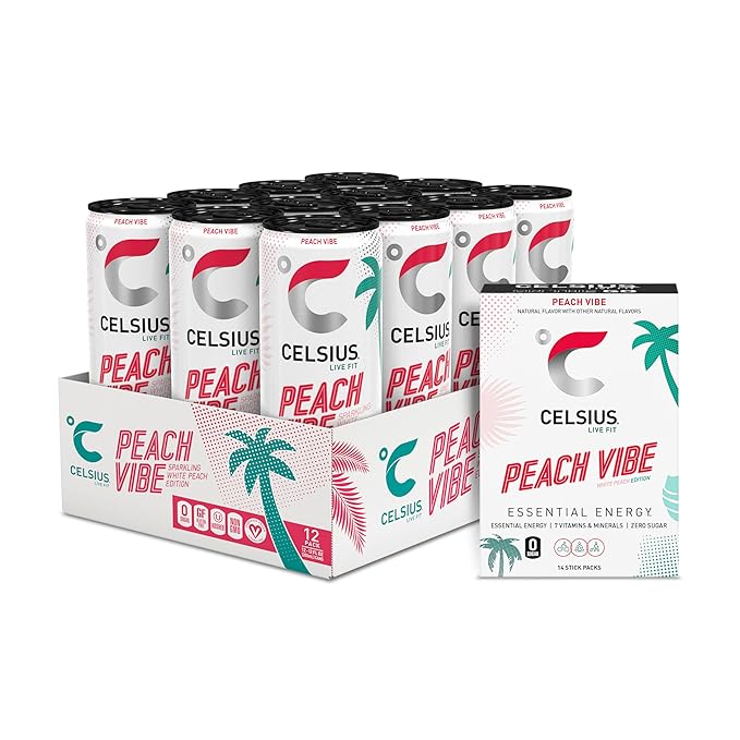 CELSIUS® Zero Sugar Energy Drink &amp Powder Stick Bundle Peach Vibe