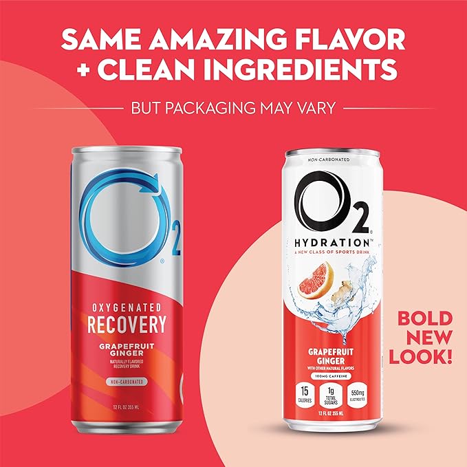 O2 Grapefruit Ginger Post Workout Recovery Drink - Caffeinated Electrolyte Drink for Daily Hydration
