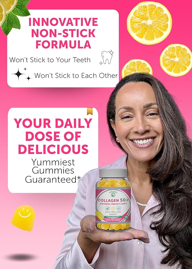 Lunakai USA Made Collagen Gummies for Women &amp Men Over 50 Biotin &amp Vitamin C Supports Skin Elasticity Hair &amp Nail Strength Joint Support - 3 Pack