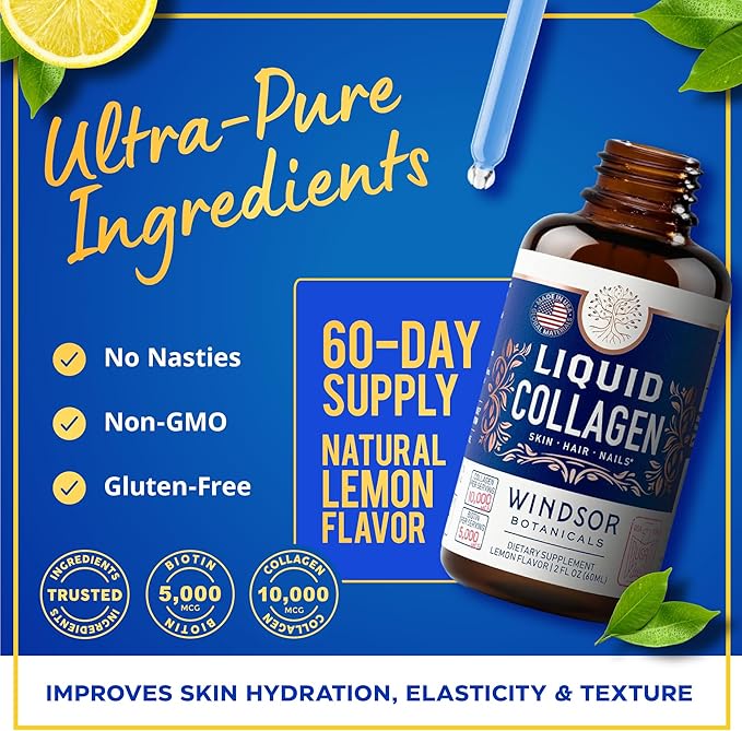 WINDSOR BOTANICALS Liquid Collagen and Iron for Women Beaty and Wellness Bundle