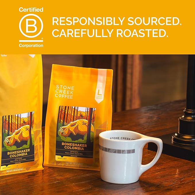 Stone Creek Coffee Light Roast Ground Coffee – 12 Ounce (Pack of 1) – Smooth Specialty Fresh Roasted Coffee Beans with Juicy and Citrus Tasting Notes Boneshaker Colombia