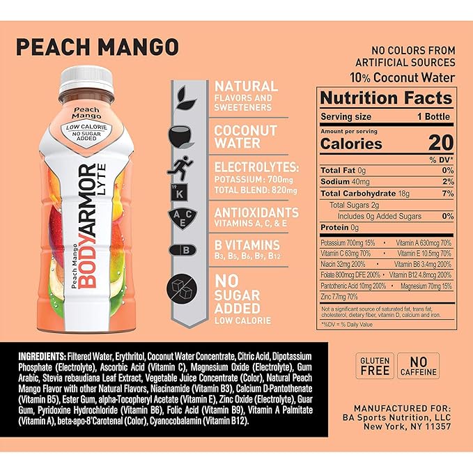 BODYARMOR Lyte Variety Pack Of 4 Flavors Sports Drink 20 Pack Of 16 Oz Net Wt 320 Fl Oz