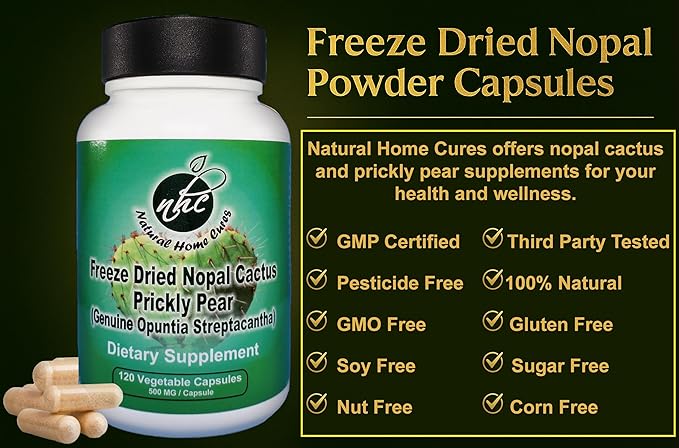 Nopal Cactus Capsules - Freeze Dried Prickly Pear Extract - Fiber Supplement for Metabolic Health Support - Rich in Betalains &amp Nitrates - Non-GMO - 120 Veggie Caps (2 Bottles)