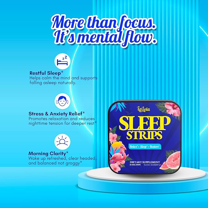 LALOLA Sleep Strips Fast-Dissolving Oral Strips Sleep Aid with Valerian Root Lavender Chamomile Hibiscus and Melatonin Non-Habit Forming