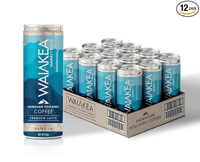 Waiakea Hawaiian Volcanic Coffee | Polynesian Vanilla Ready to Drink Canned Coffee 11oz | 12 Pack
