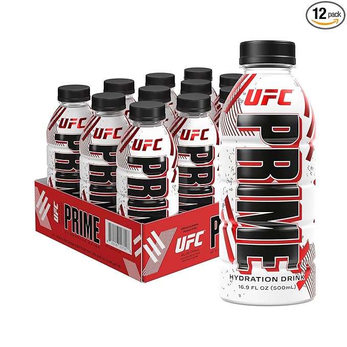 PRIME Hydration UFC Sports Drinks Electrolyte Enhanced for Ultimate Hydration 250mg BCAAs B Vitamins Antioxidants Low Sugar 16.9 Fl Oz 12 Pack