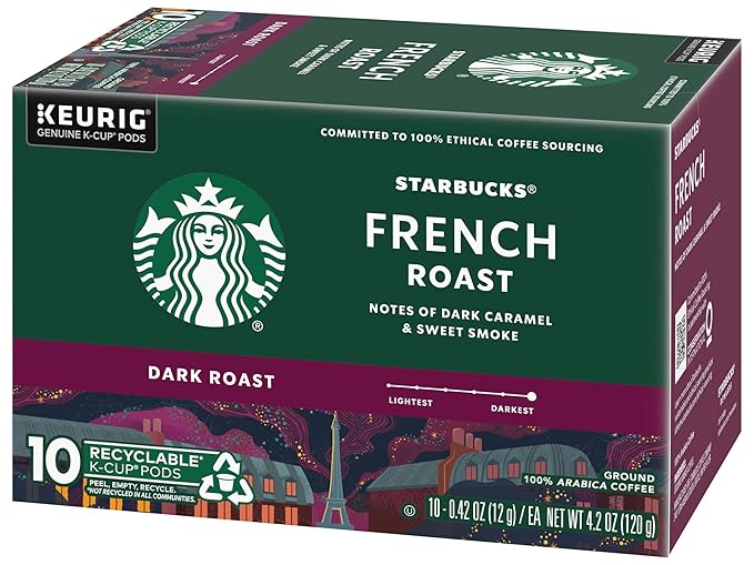 Starbucks Coffee K-Cup Pods French Roast Dark Roast Ground Coffee K-Cups for Keurig Brewers 100% Arabica Coffee 10 CT K-Cup Pods/Box (Pack of 2 Boxes)