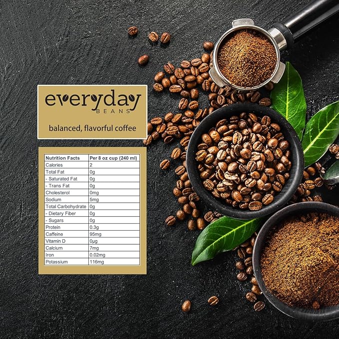 Dark Roast Ground Coffee by Everyday Beans – Smooth Balanced Flavor – 32 oz Bag