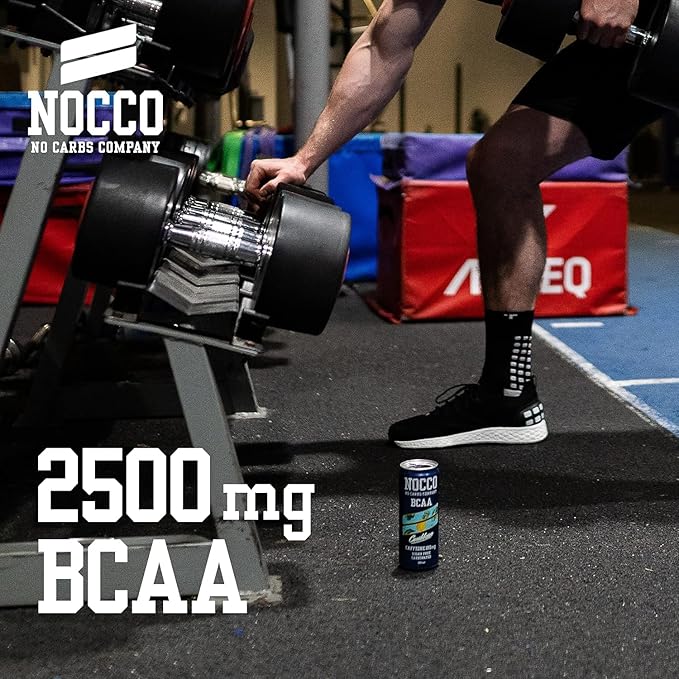NOCCO BCAA Energy Drink Pack of 24 - Sugar-Free Vegan Energy Drink with Caffeine Vitamins and Amino Acids - Caribbean Pineapple 24 x 330 ml Including Deposit (Caribbean)