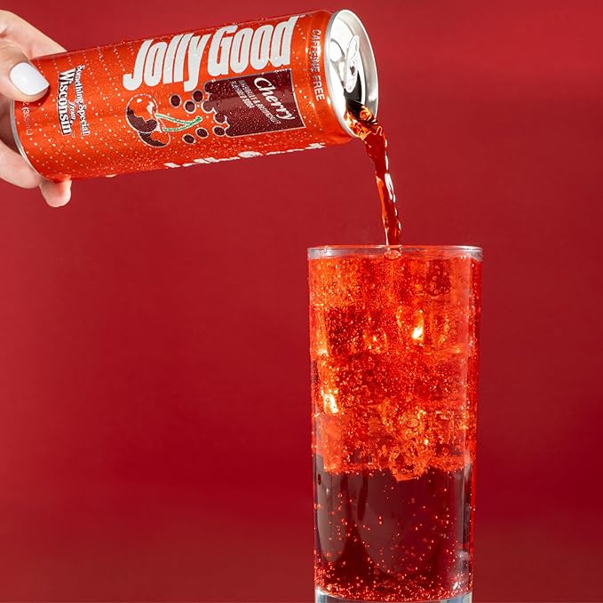 Jolly Good Cherry Craft Soda Flavored Soda Pop Drink Caffeine Free Soft Drinks for Adults &amp Kids Craft Soda for Mocktails &amp Cocktails Made in America Vegan12 Oz Cans 12 Pack